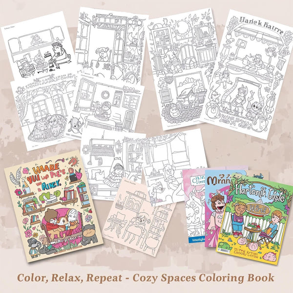Cozy Spaces Coloring Book for Adults & Teens | 150 Pages + 12 Covers | PDF PNG JPG EPS | Instant Download