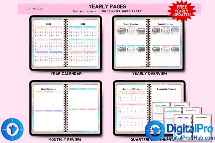 All - in - One Digital Planner 2025–2027 | 5000+ Stickers | 150 Covers | Hyperlinked PDF | iPad & Tablet Compatible | Free Yearly Updates - Digital Pro Hub